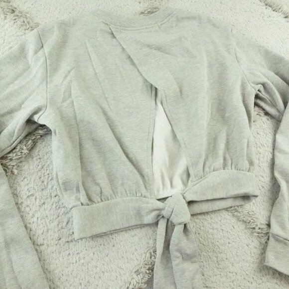 Rebecca Minkoff Cropped Sweatshirt Womens Small Gray Open Back Tie - Picture 10 of 11